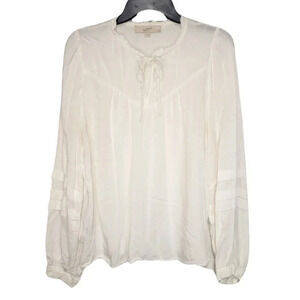 LOFT White Tie-Collar Business Casual Long Sleeve Top Women's Size Large